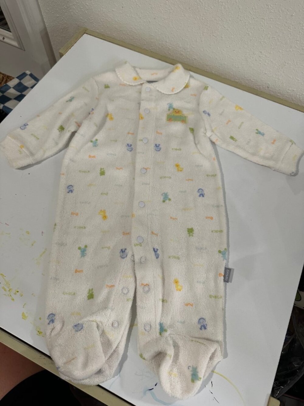 Carter's Terry Footed Sleeper 3-6 Months White Animal Print I Quack Duck Pajamas